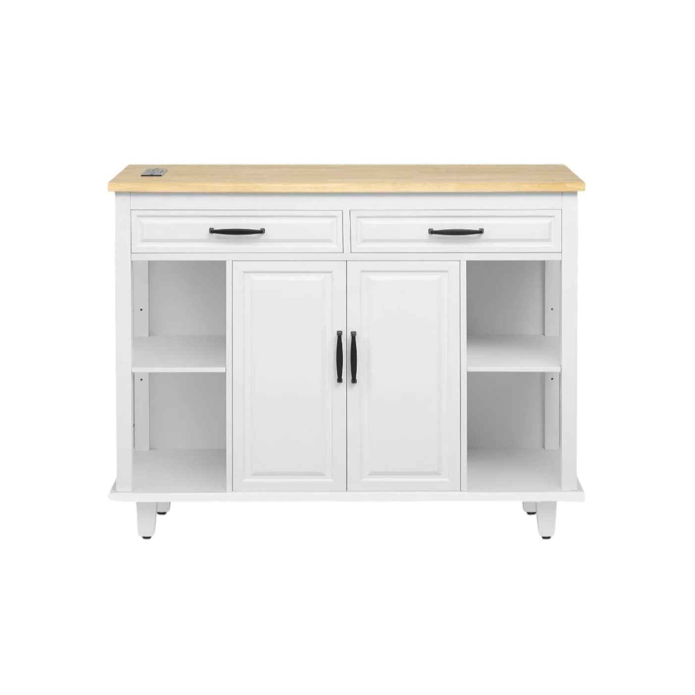 47" White Wood Rolling Kitchen Island With Storage