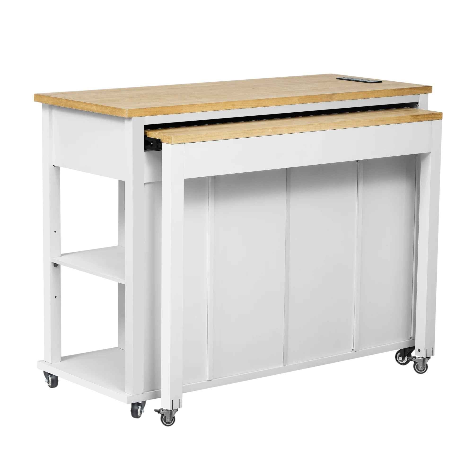 47" White Wood Rolling Kitchen Island With Storage