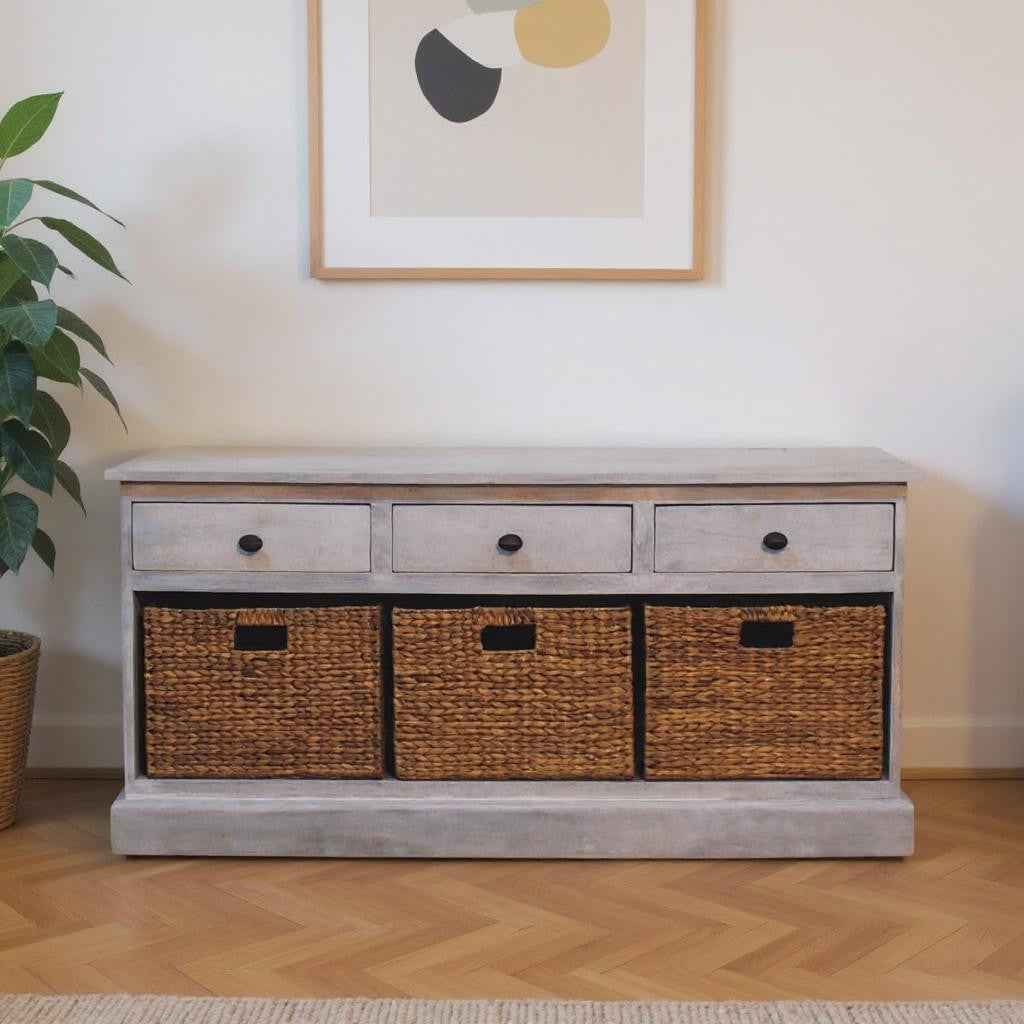 22" White Distressed Solid Wood Accent Cabinet With Three Drawers