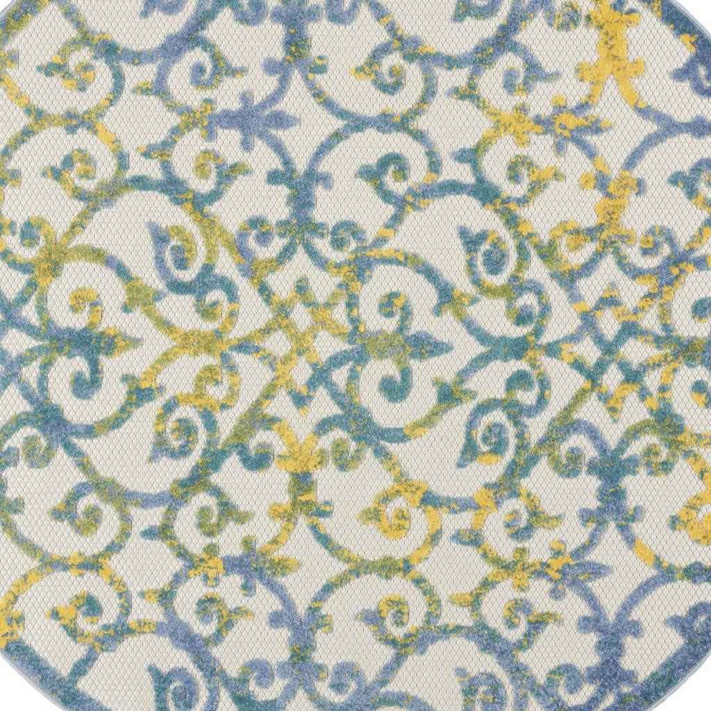5' Ivory And Blue Round Indoor Outdoor Area Rug