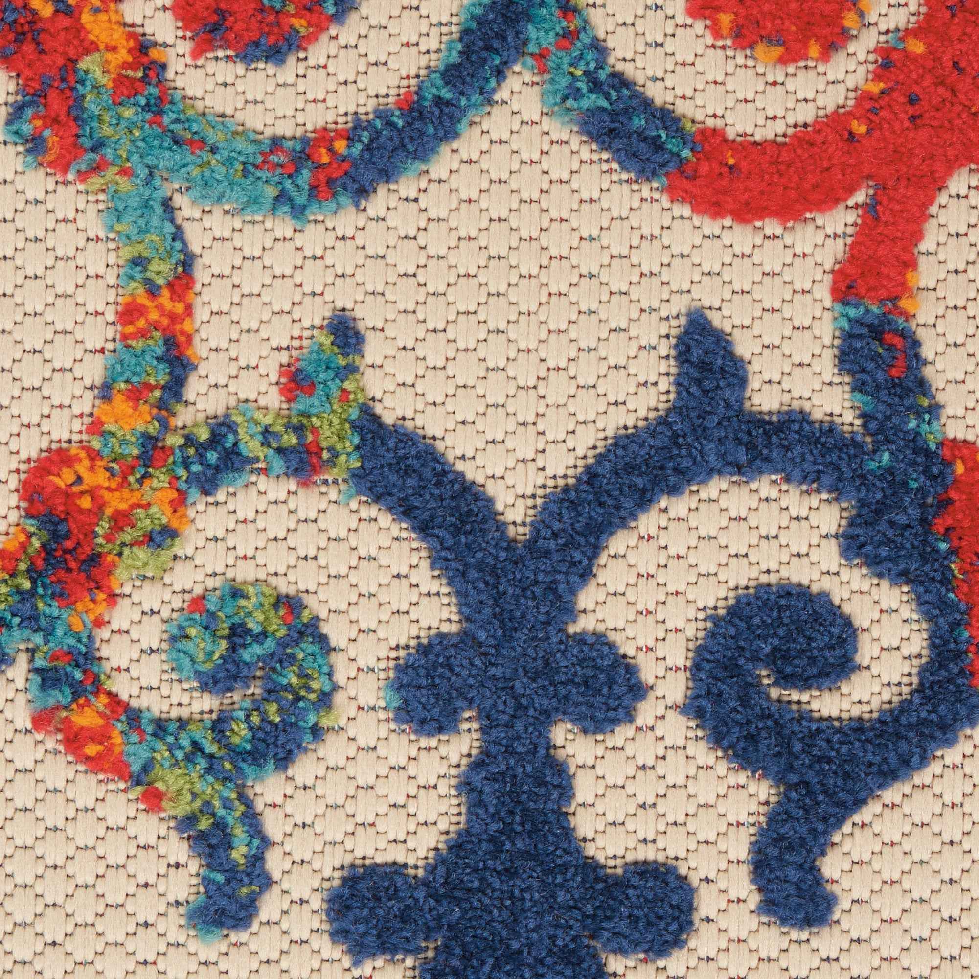 8' X 11' Ivory And Blue Indoor Outdoor Area Rug