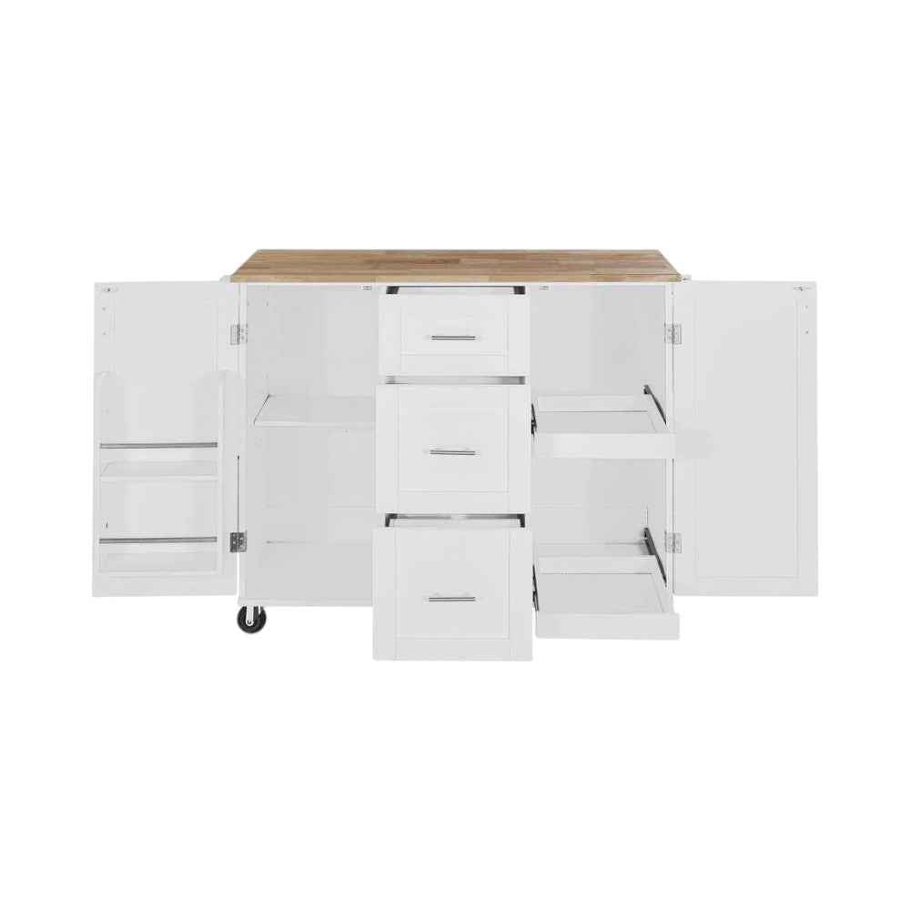 50" White Wood Rolling Kitchen Island
