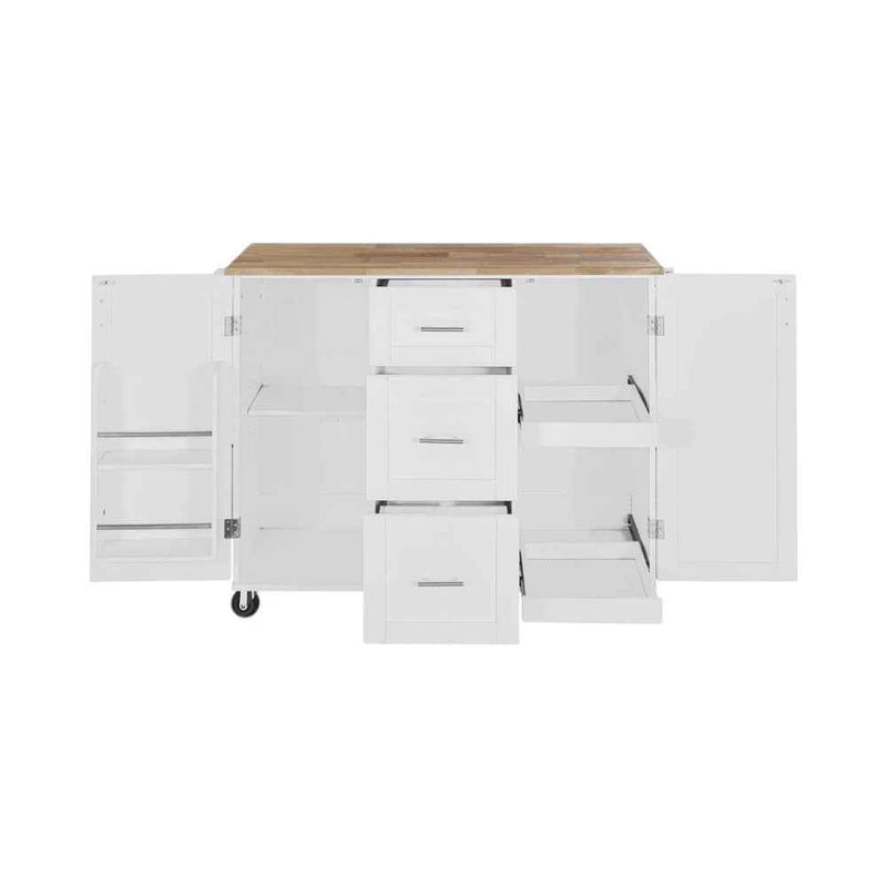 50" White Wood Rolling Kitchen Island