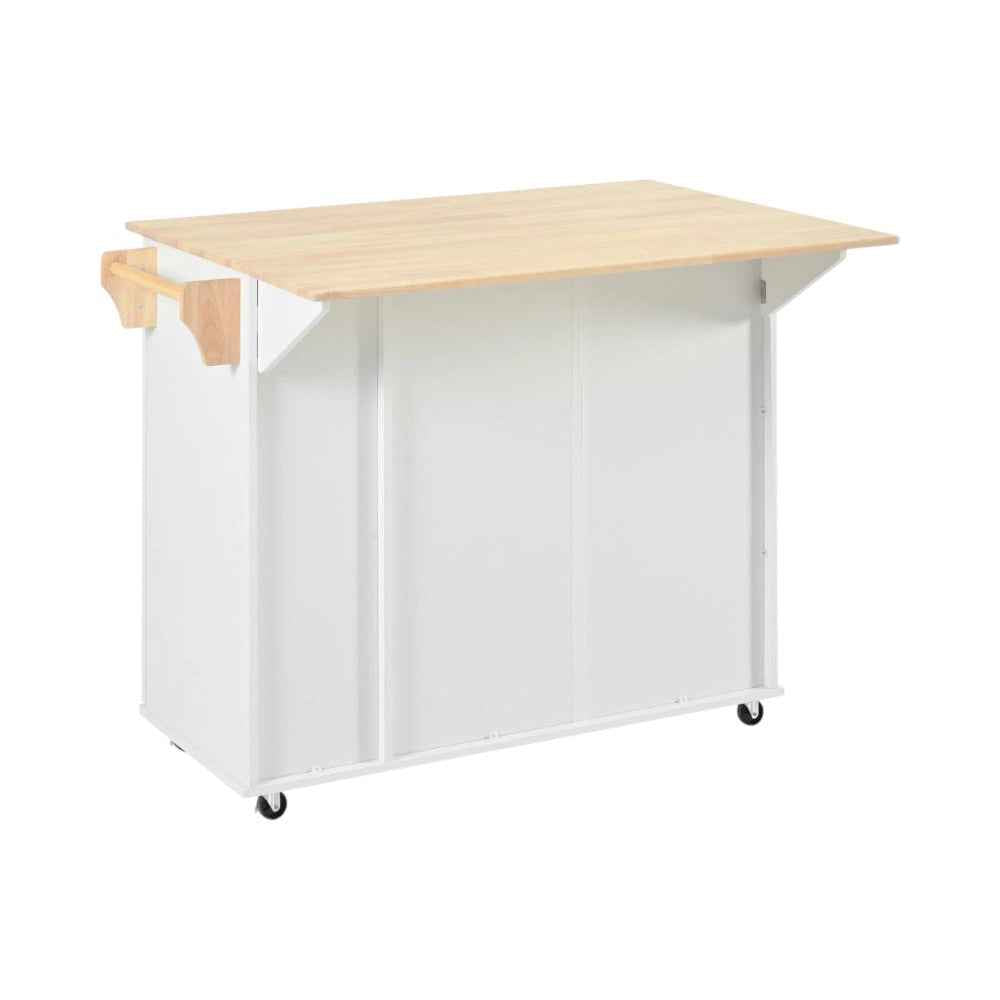 46" White Wood Rolling Kitchen Island With Storage