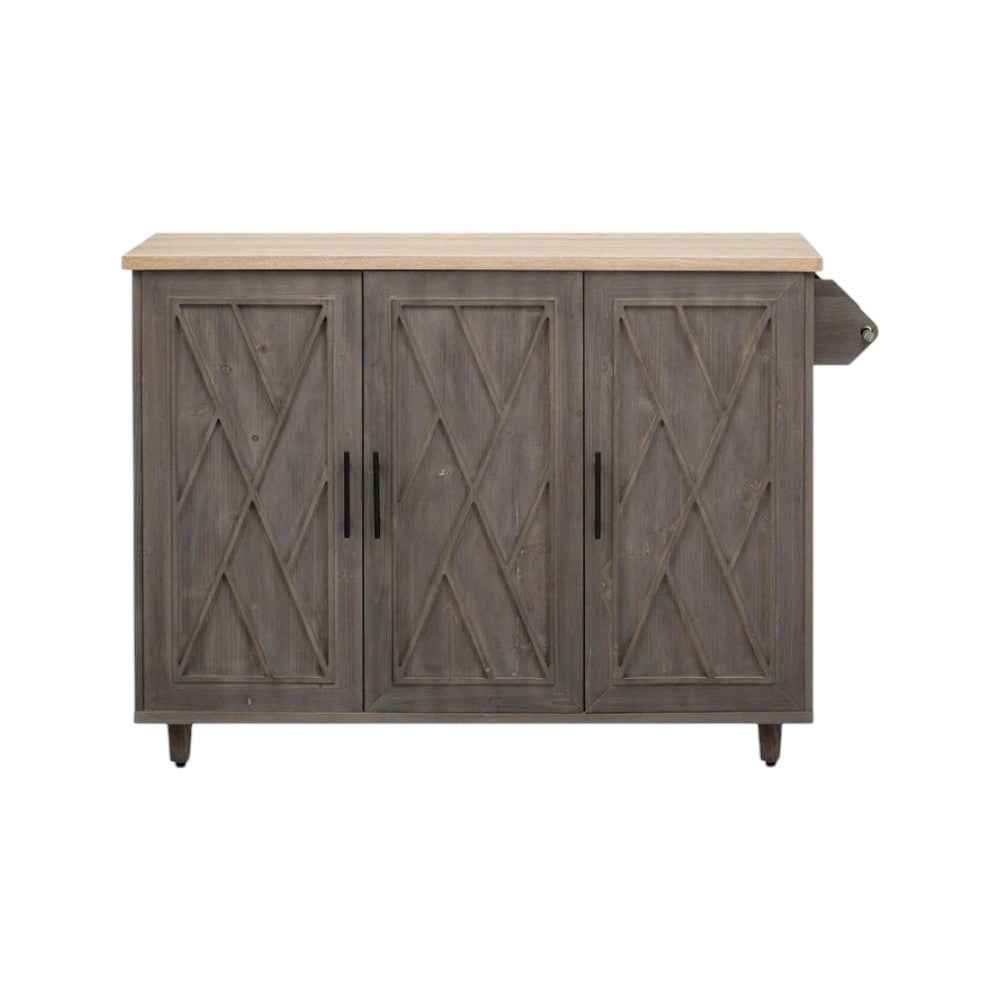 51" Brown Wood Rolling Kitchen Island