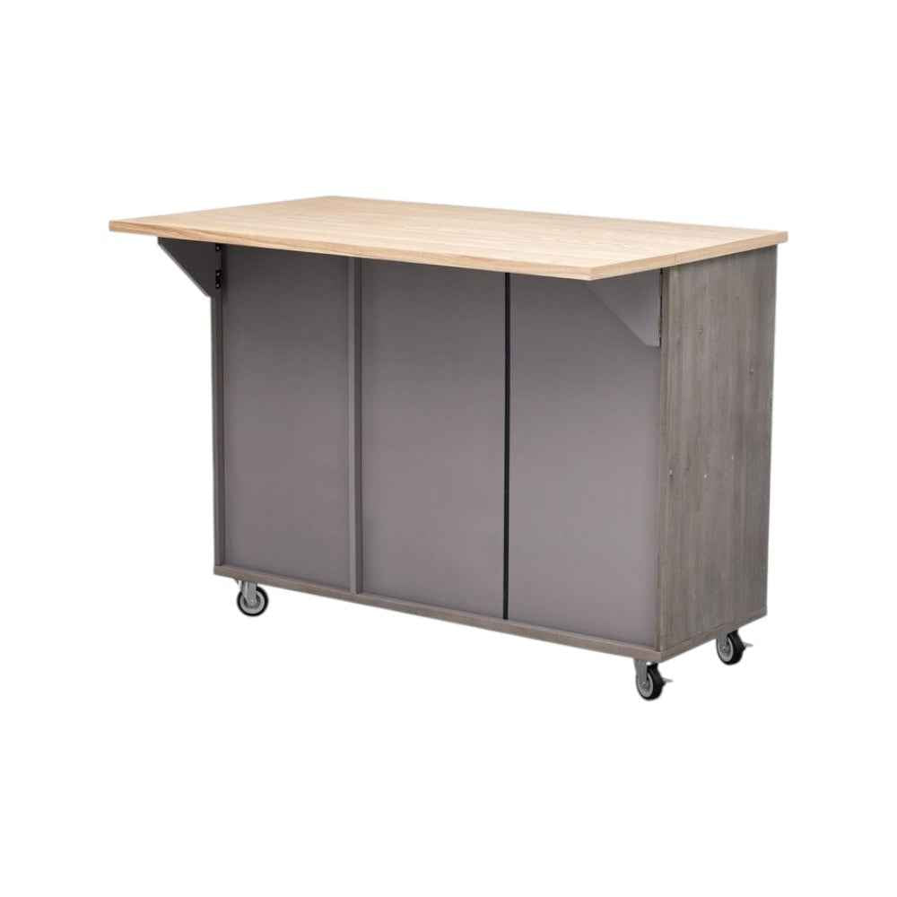 51" Brown Wood Rolling Kitchen Island