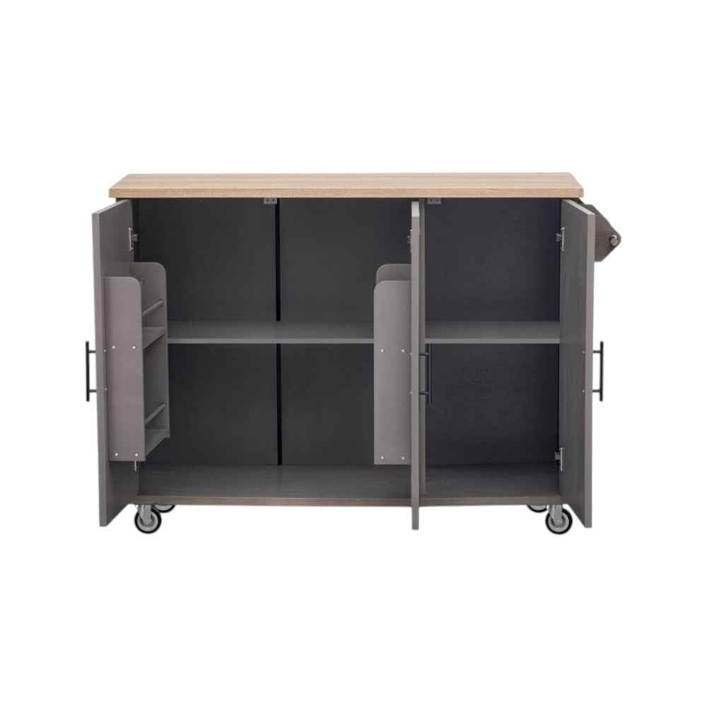 51" Brown Wood Rolling Kitchen Island