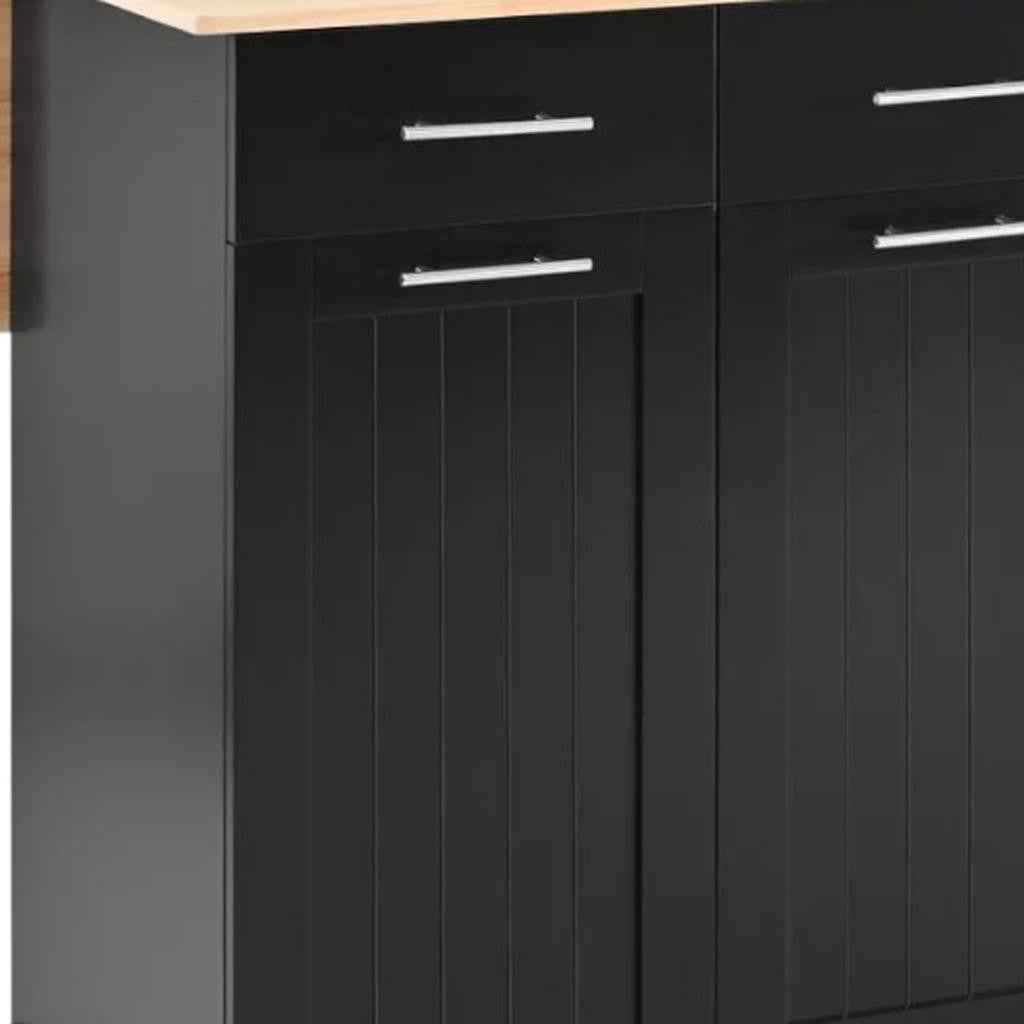 46" Black Wood Rolling Kitchen Island With Storage