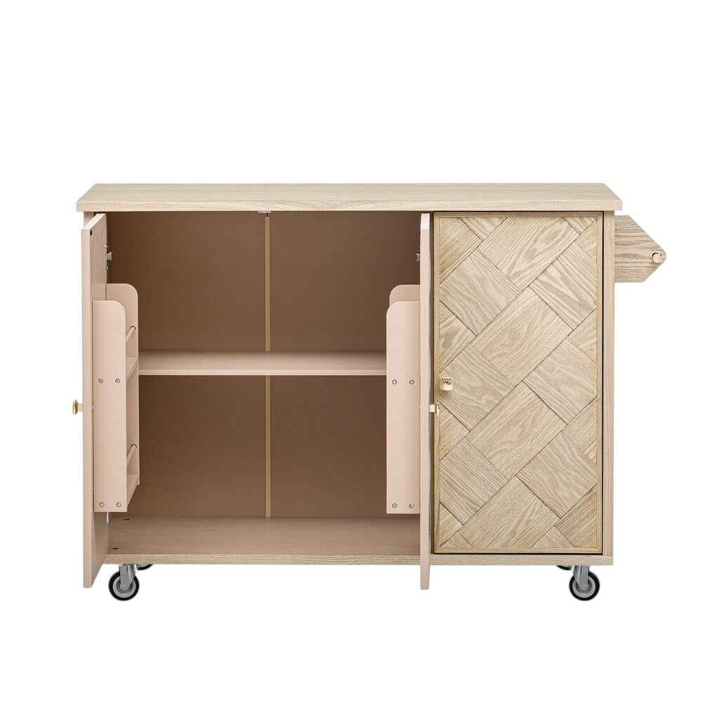 51" Natural Wood Rolling Kitchen Island