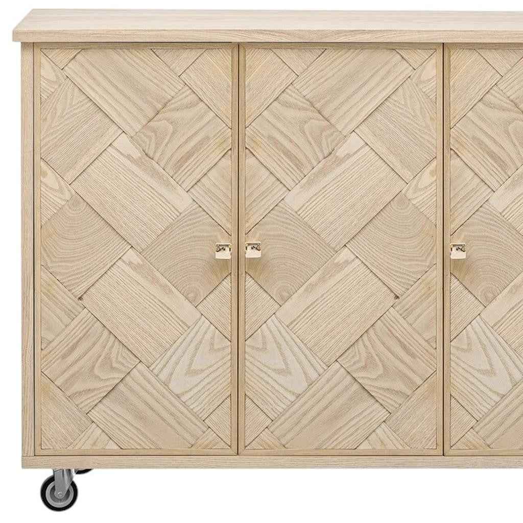 51" Natural Wood Rolling Kitchen Island