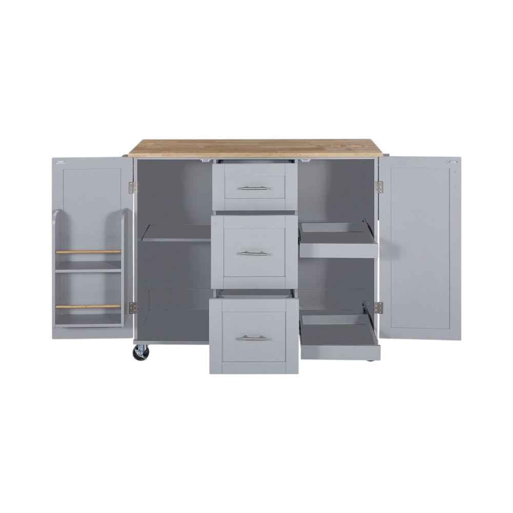 50" Gray Wood Rolling Kitchen Island