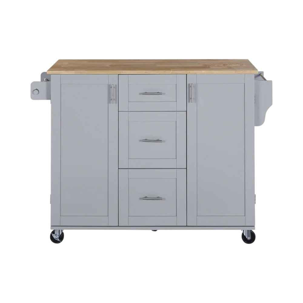 50" Gray Wood Rolling Kitchen Island