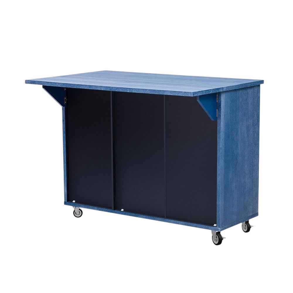 51" Blue Wood Rolling Kitchen Island