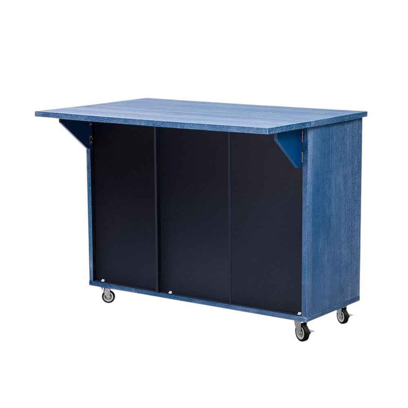 51" Blue Wood Rolling Kitchen Island