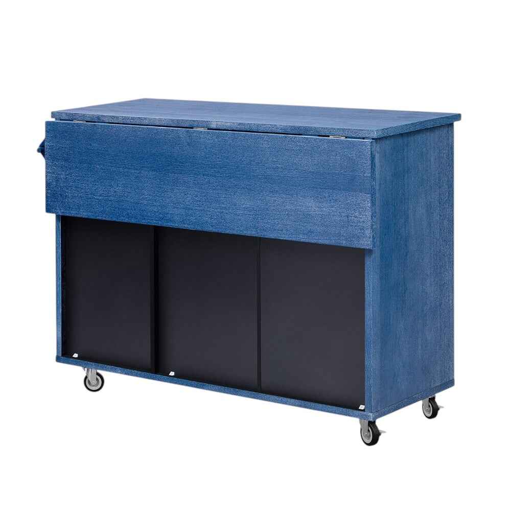 51" Blue Wood Rolling Kitchen Island
