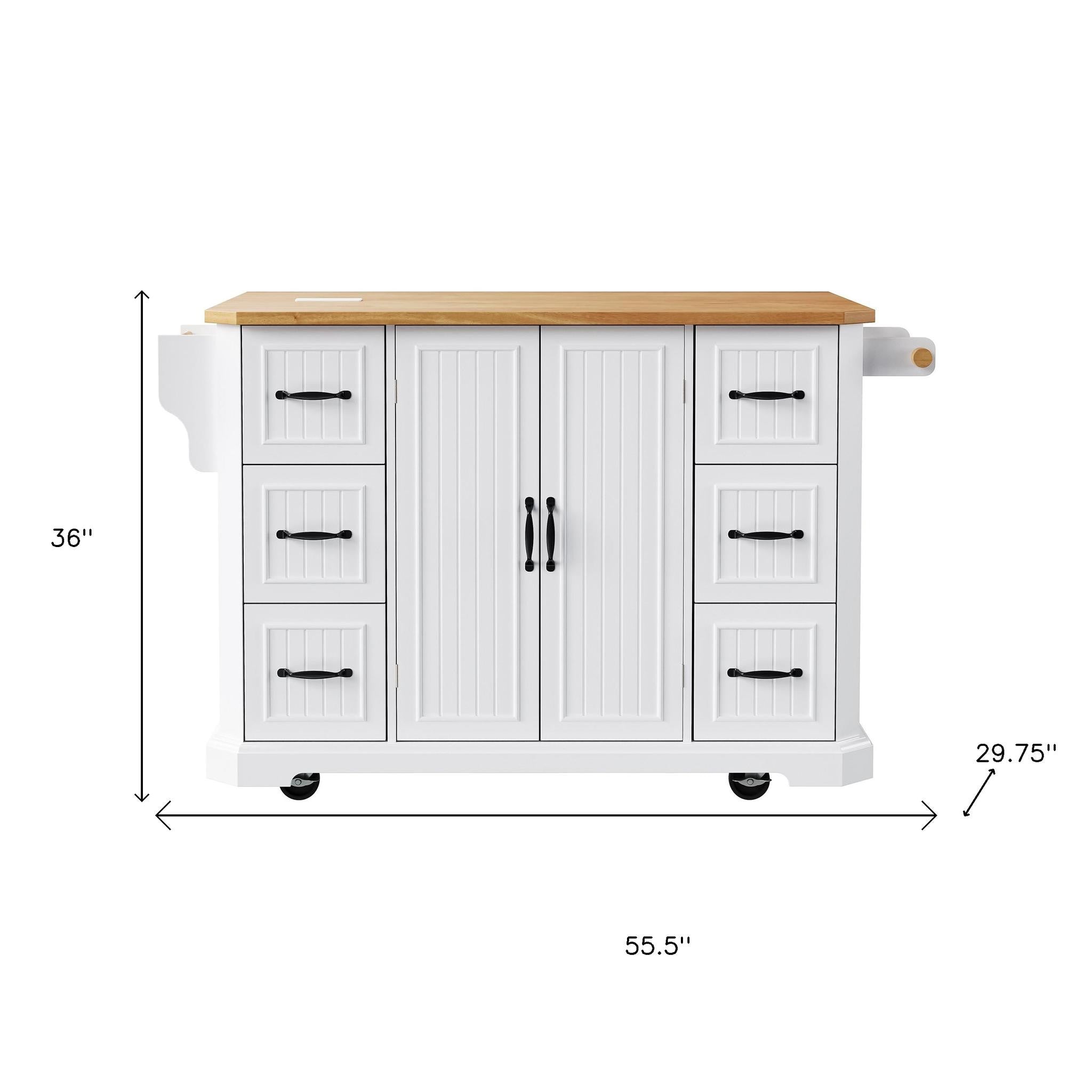56" White Wood Rolling Kitchen Island - GreatEagleInc