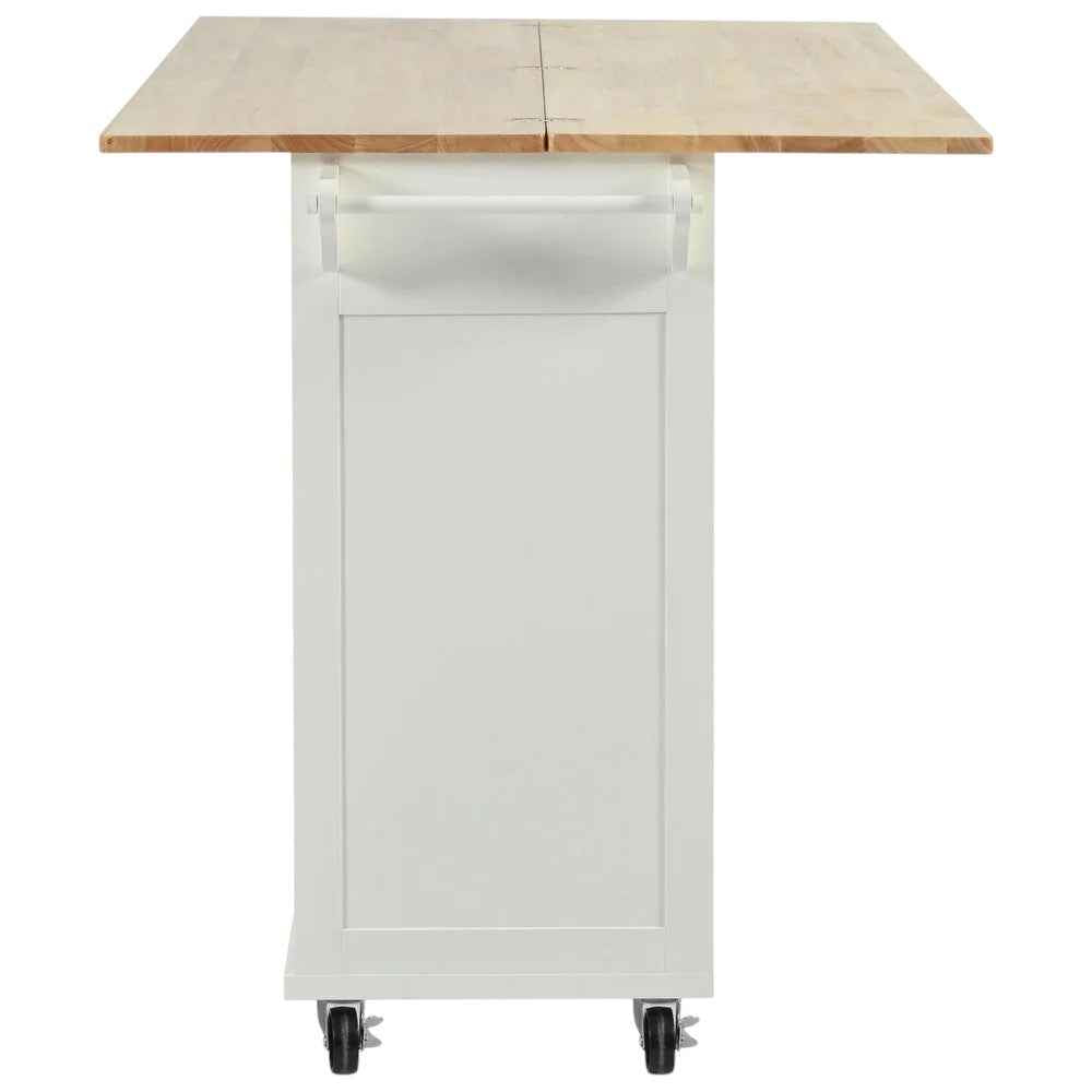 49" White Wood Rolling Kitchen Island With Storage