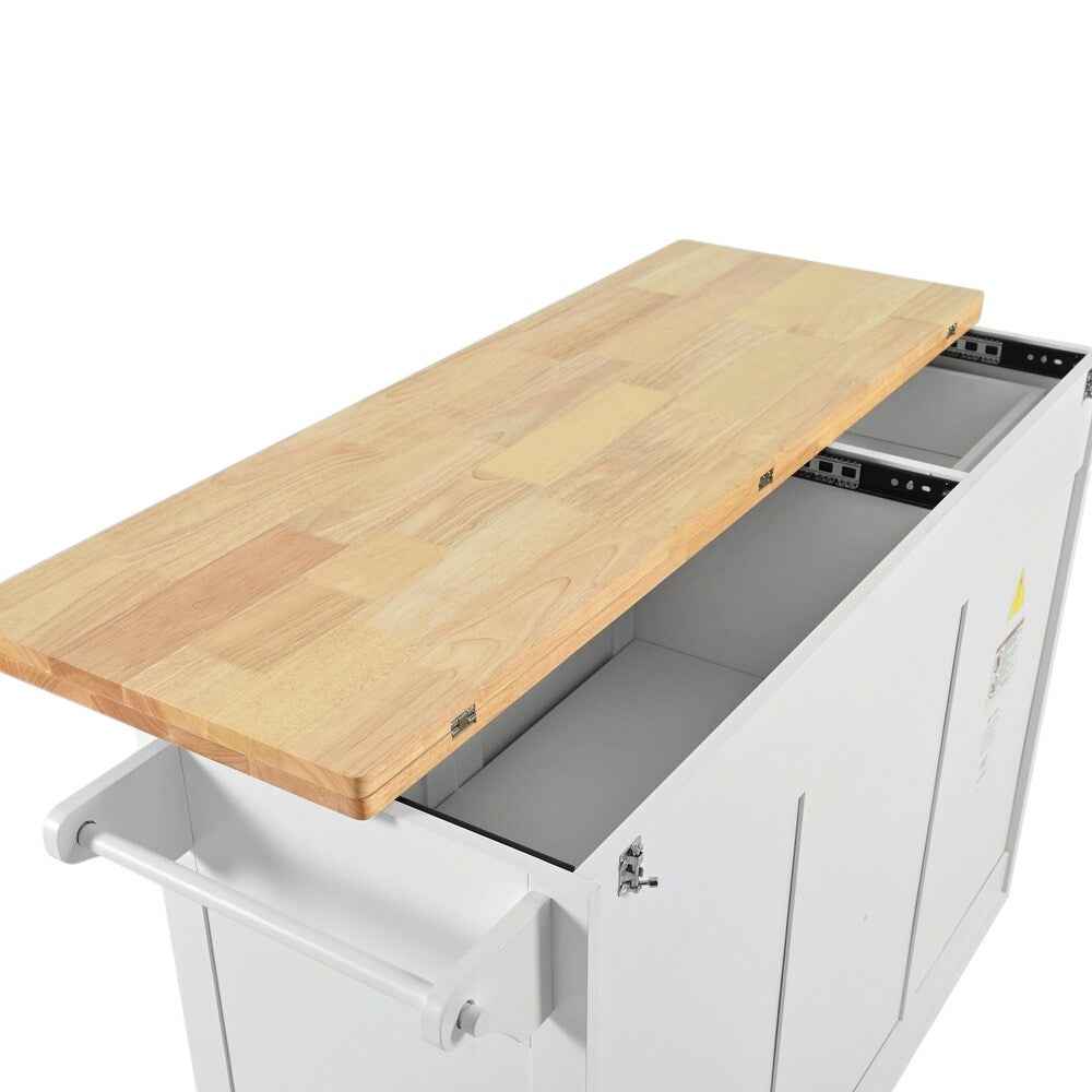 49" White Wood Rolling Kitchen Island With Storage
