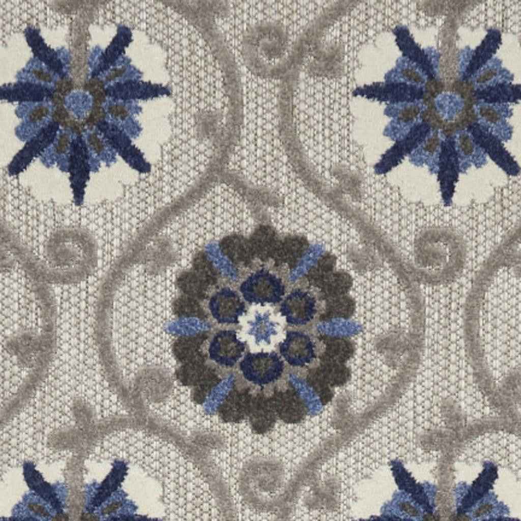 12' Blue And Gray Indoor Outdoor Runner Rug