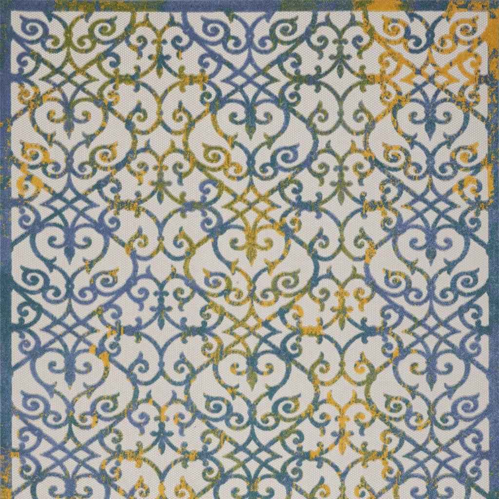 7' X 10' Ivory And Blue Indoor Outdoor Area Rug