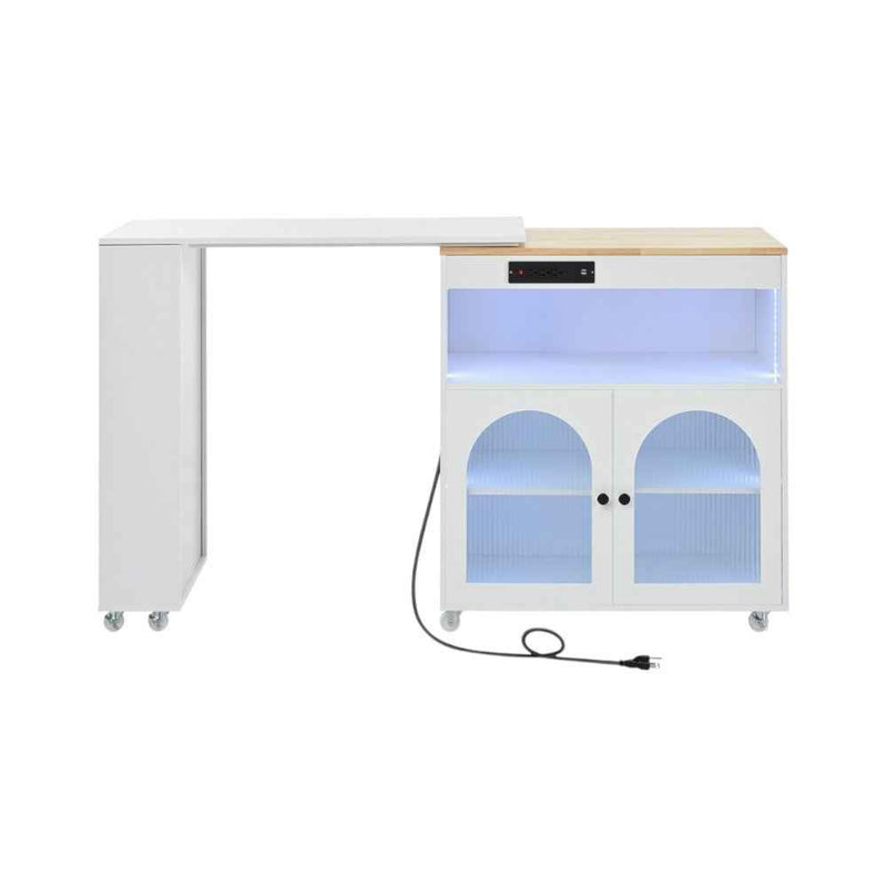 33" White Wood Rolling Kitchen Island With Storage