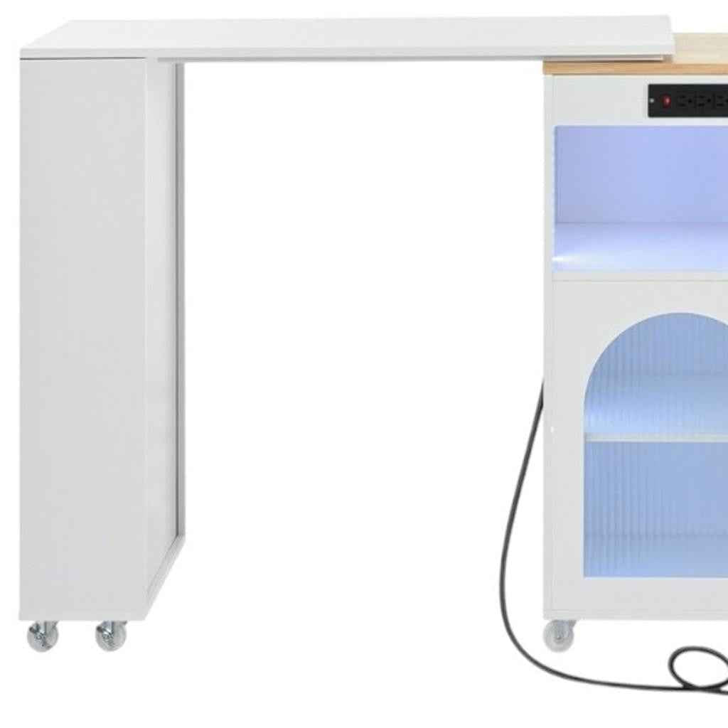 33" White Wood Rolling Kitchen Island With Storage