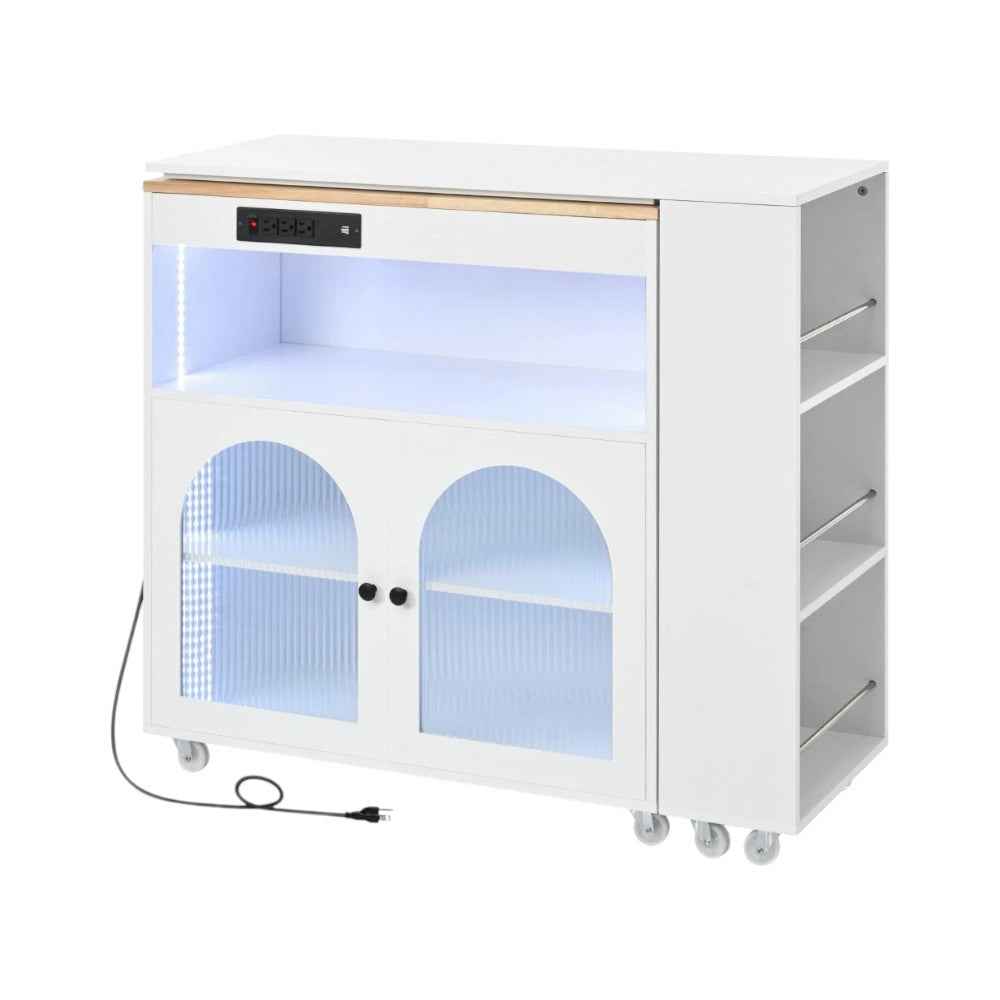 33" White Wood Rolling Kitchen Island With Storage