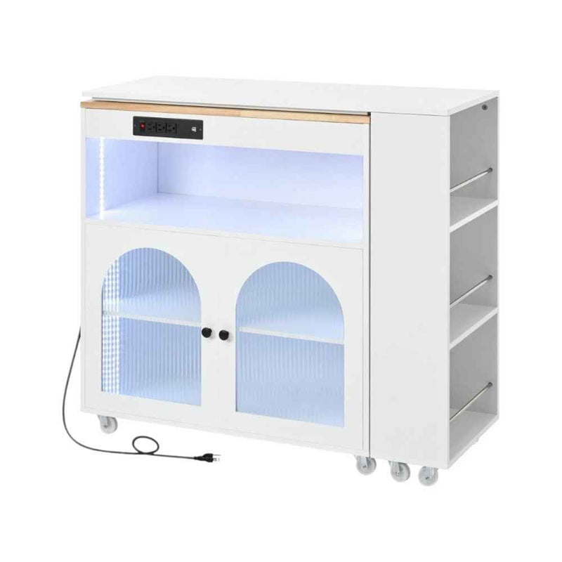 33" White Wood Rolling Kitchen Island With Storage