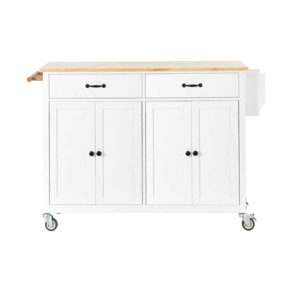 51" White Wood Rolling Kitchen Island
