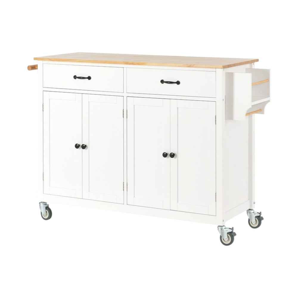 51" White Wood Rolling Kitchen Island