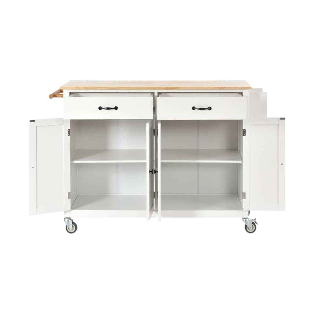 51" White Wood Rolling Kitchen Island