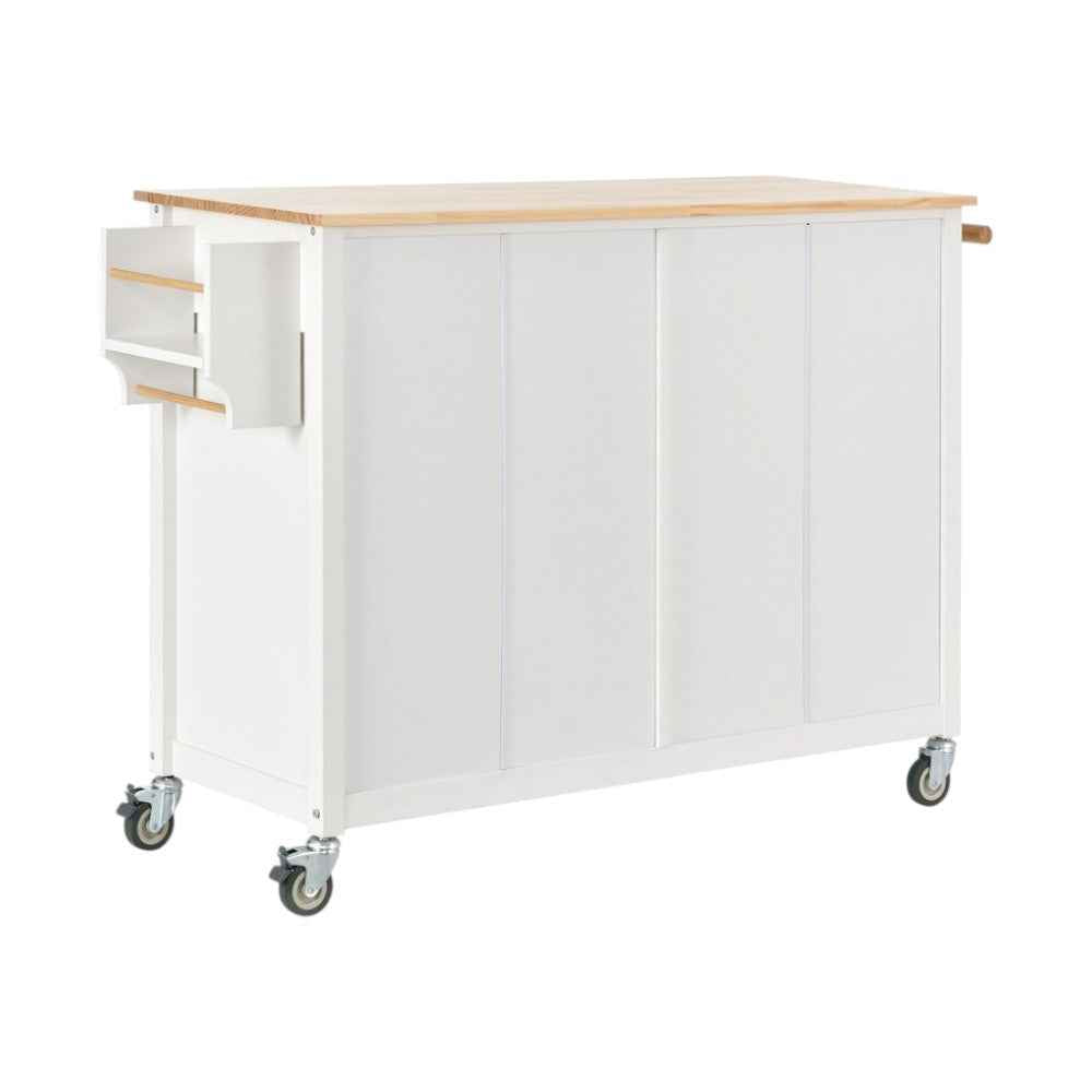 51" White Wood Rolling Kitchen Island