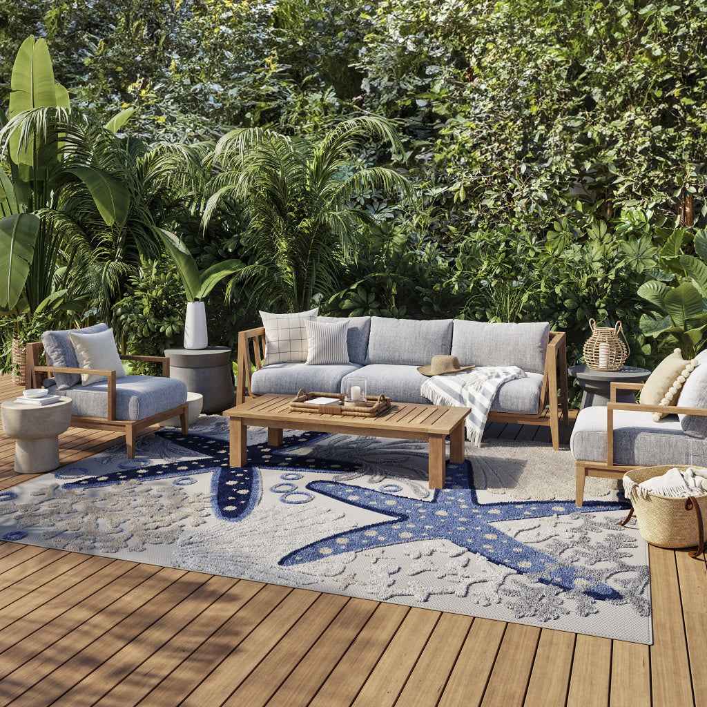 8' X 11' Blue And Gray Indoor Outdoor Area Rug