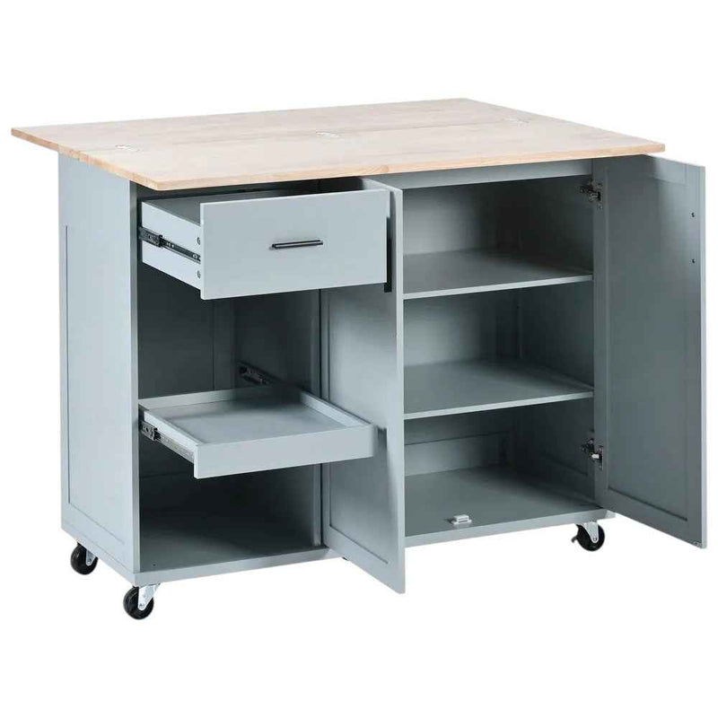 49" Light Blue Wood Rolling Kitchen Island With Storage