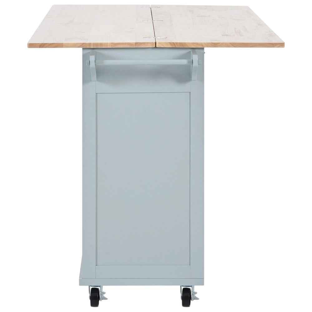 49" Light Blue Wood Rolling Kitchen Island With Storage