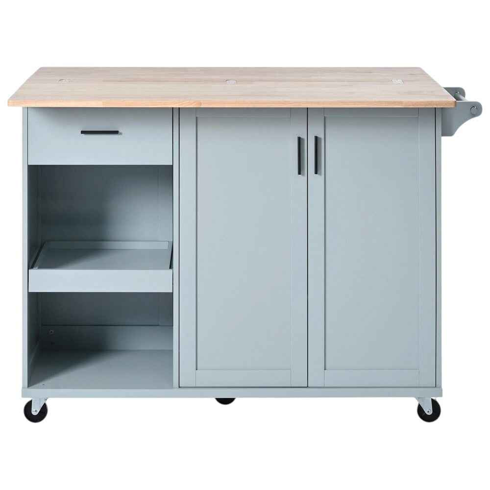 49" Light Blue Wood Rolling Kitchen Island With Storage