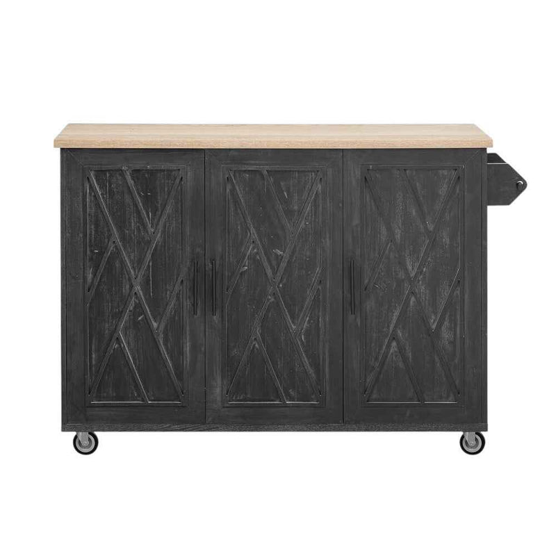 51" Black Wood Rolling Kitchen Island