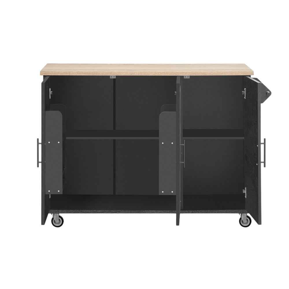 51" Black Wood Rolling Kitchen Island