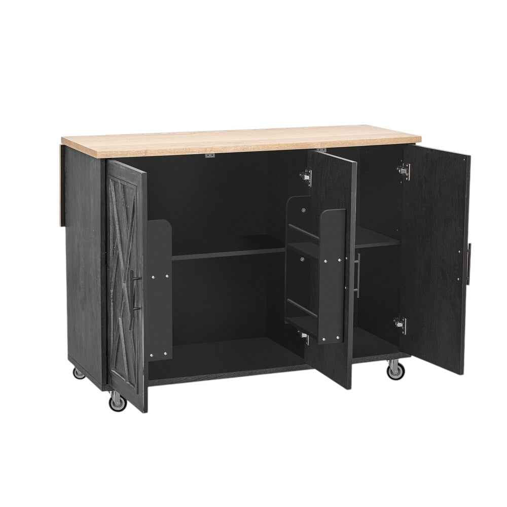 51" Black Wood Rolling Kitchen Island