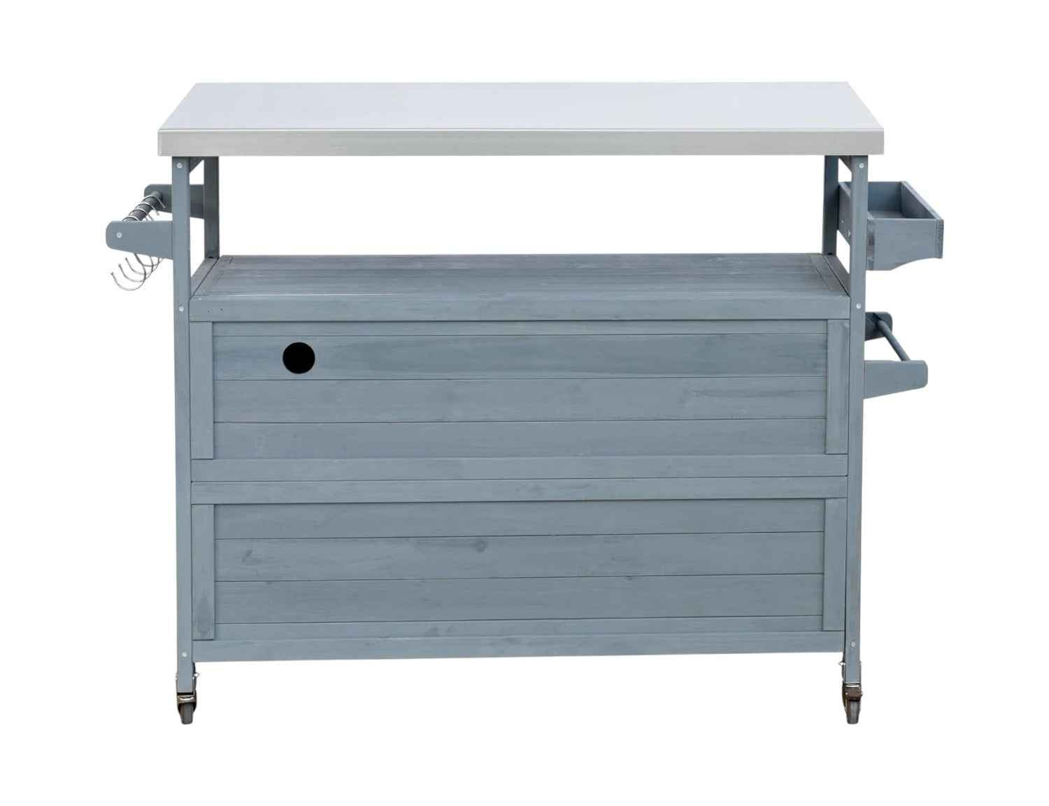 50" Light Blue Wood Rolling Kitchen Island With Storage