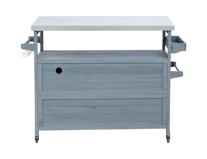 50" Light Blue Wood Rolling Kitchen Island With Storage
