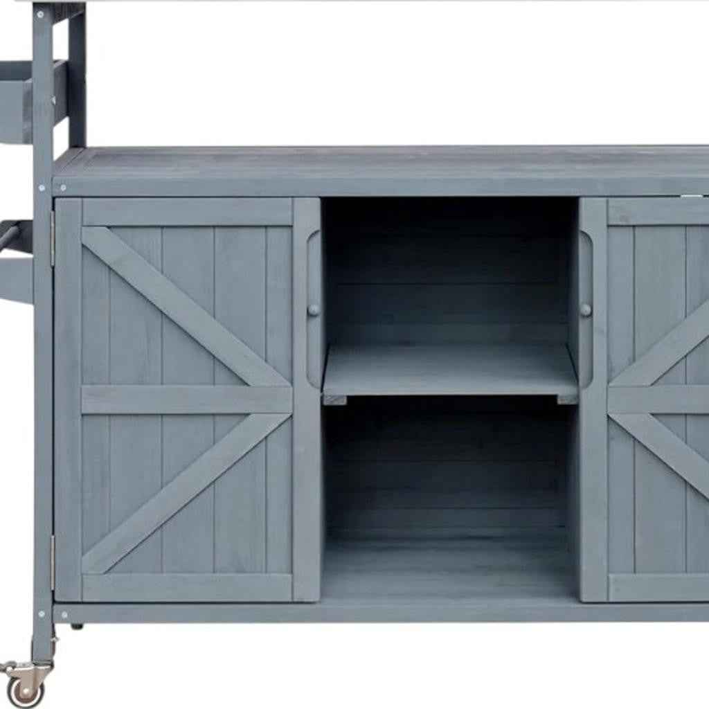 50" Light Blue Wood Rolling Kitchen Island With Storage