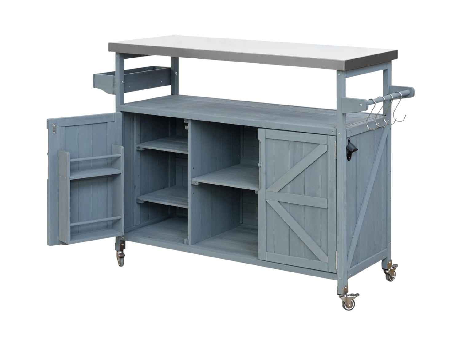50" Light Blue Wood Rolling Kitchen Island With Storage