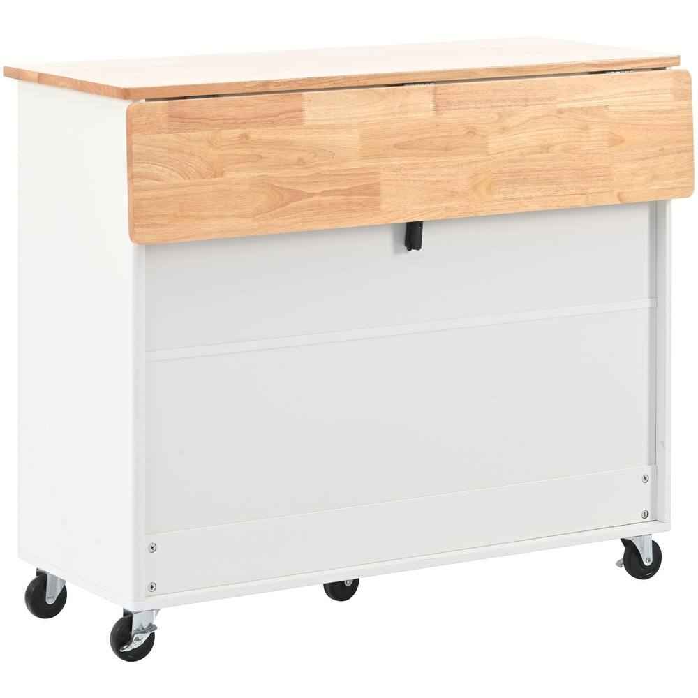 44" White Wood Rolling Kitchen Island With Storage