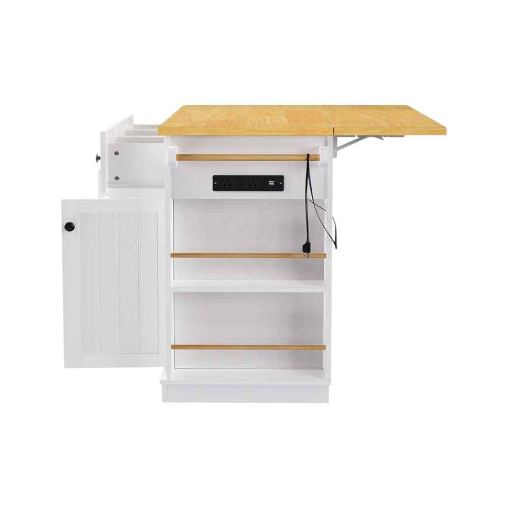 53" White Wood Rolling Kitchen Island Set With Storage