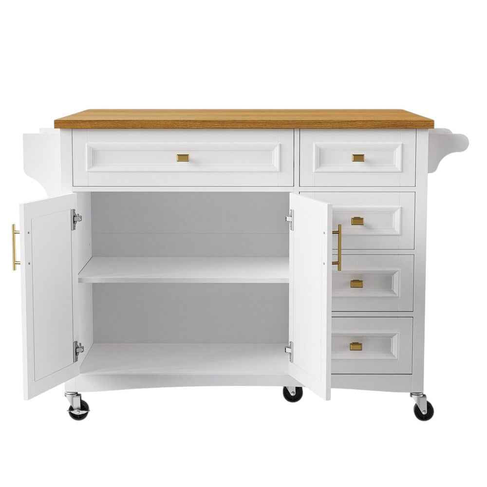 52" White Wood Rolling Kitchen Island