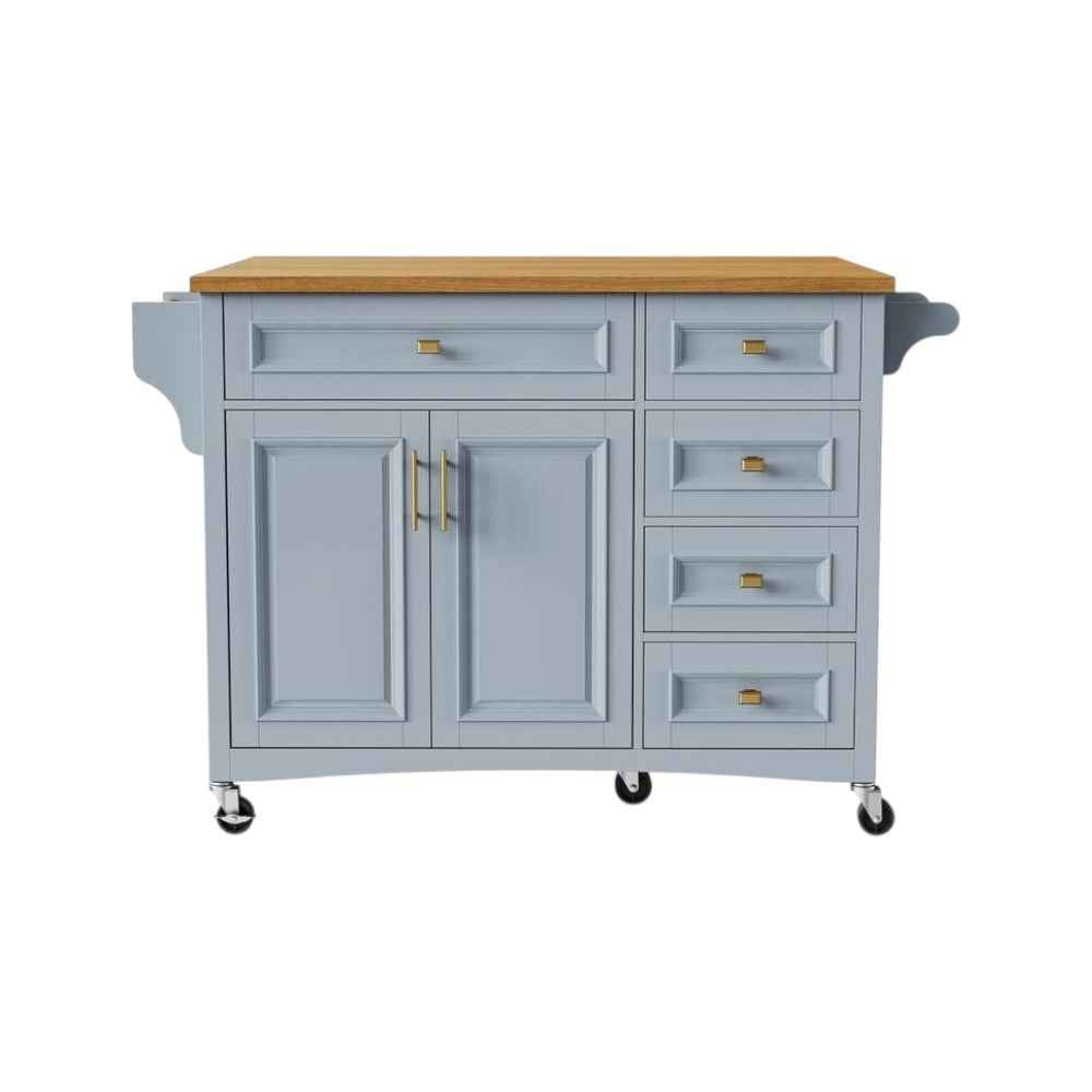 52" Light Blue Wood Rolling Kitchen Island