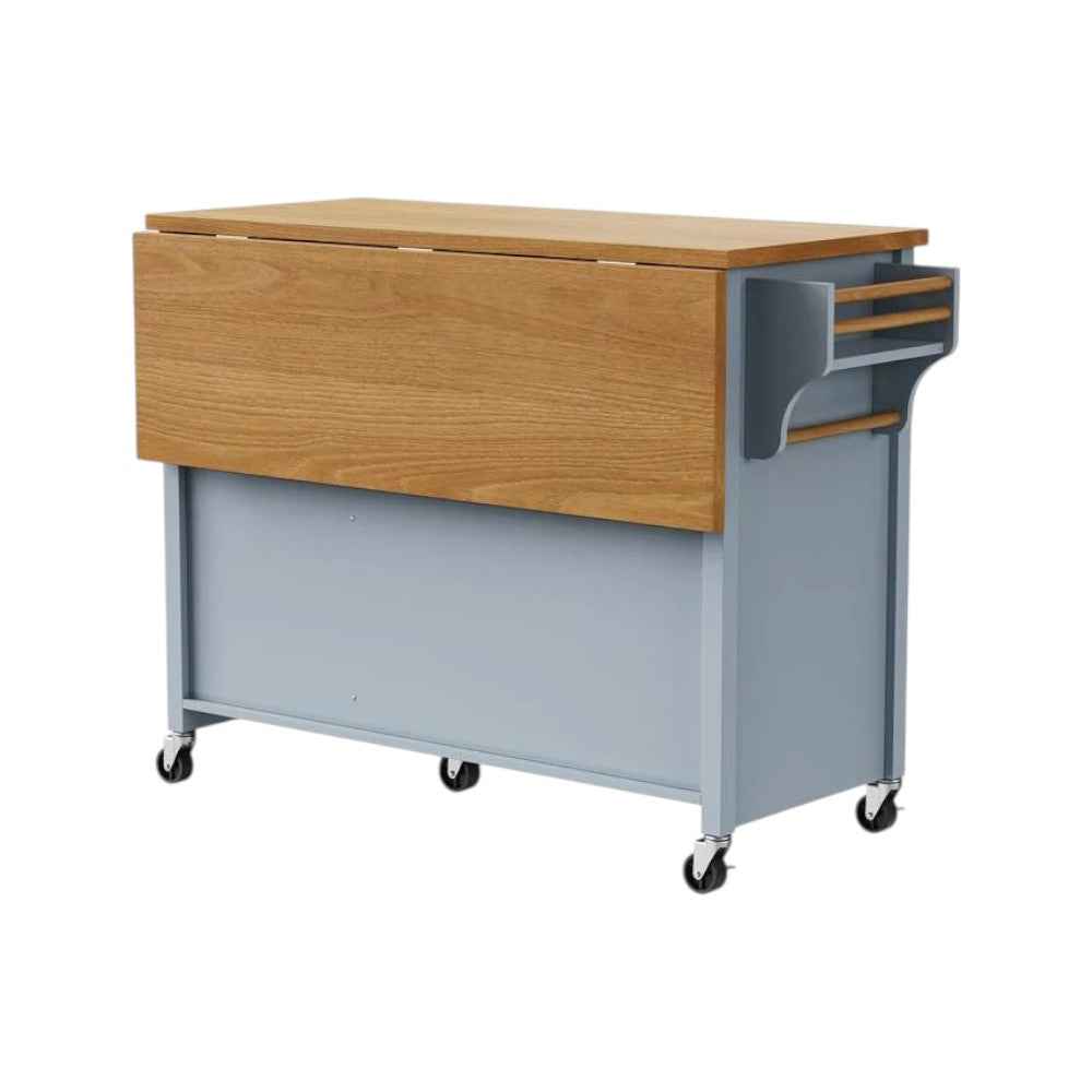 52" Light Blue Wood Rolling Kitchen Island