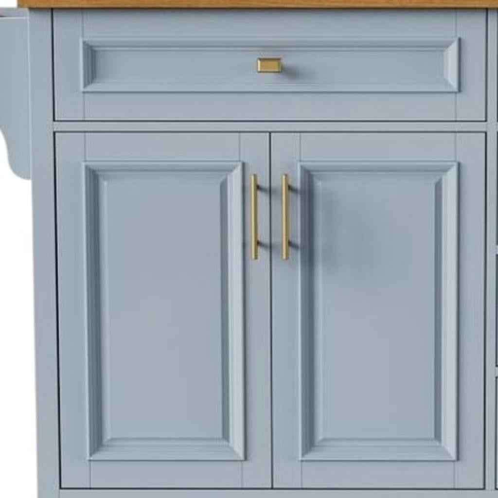 52" Light Blue Wood Rolling Kitchen Island