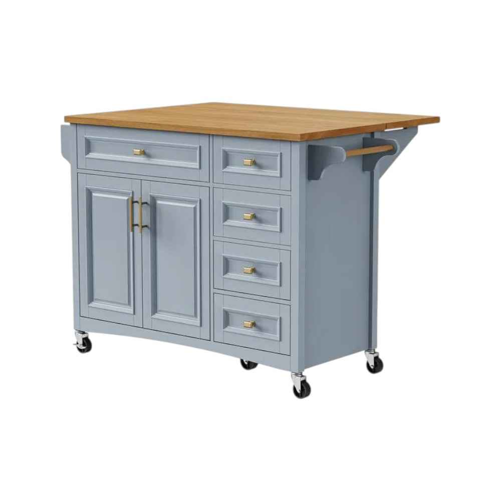 52" Light Blue Wood Rolling Kitchen Island